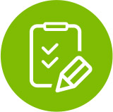Green icon with clipboard outline 